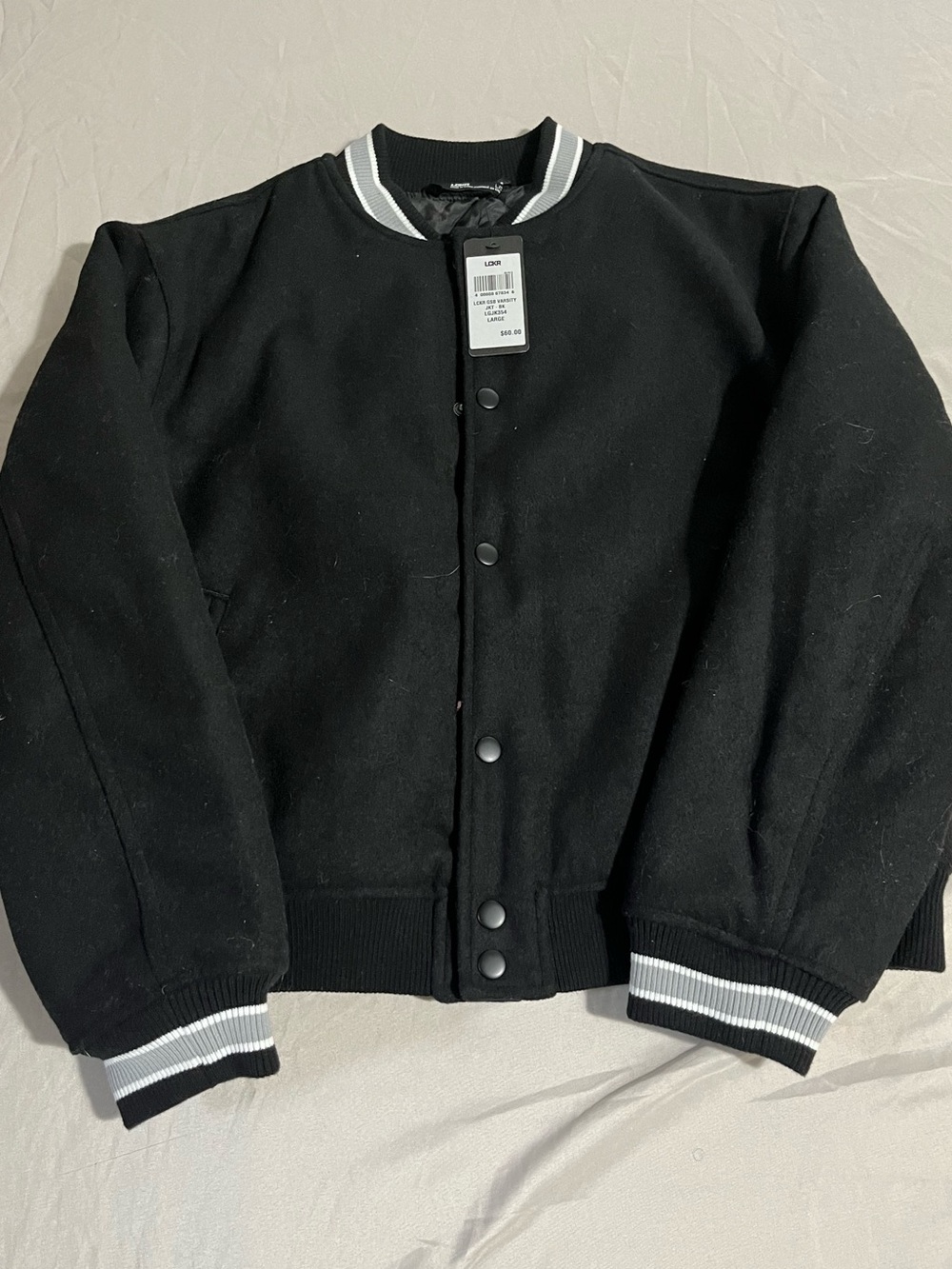 LCKR Black Bomber Jacket with White Stripe Trim Boys Size Large New with Tags